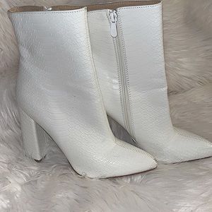 White Faux Snake Ankle Boot